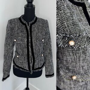 Melrose with Love Twill Black White Pearl Buttons Padded Shoulders Blazer (M)